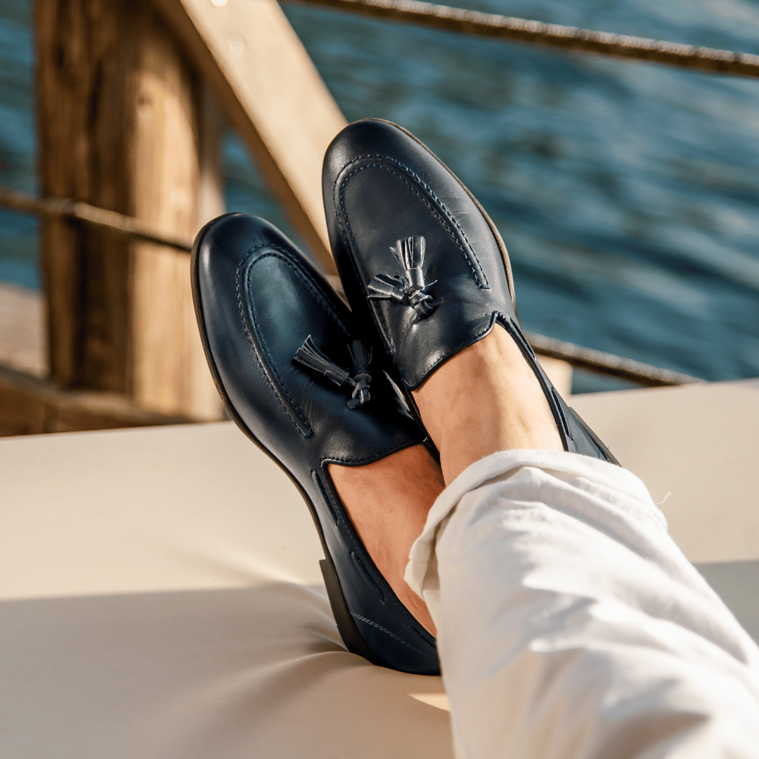 Leather bow loafers - Blue