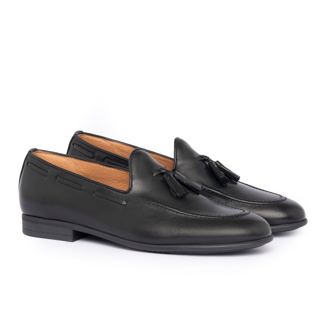 Leather bow loafers - Black