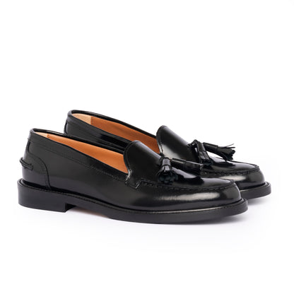 A104PN Women's Loafers with Leather Bow - Black